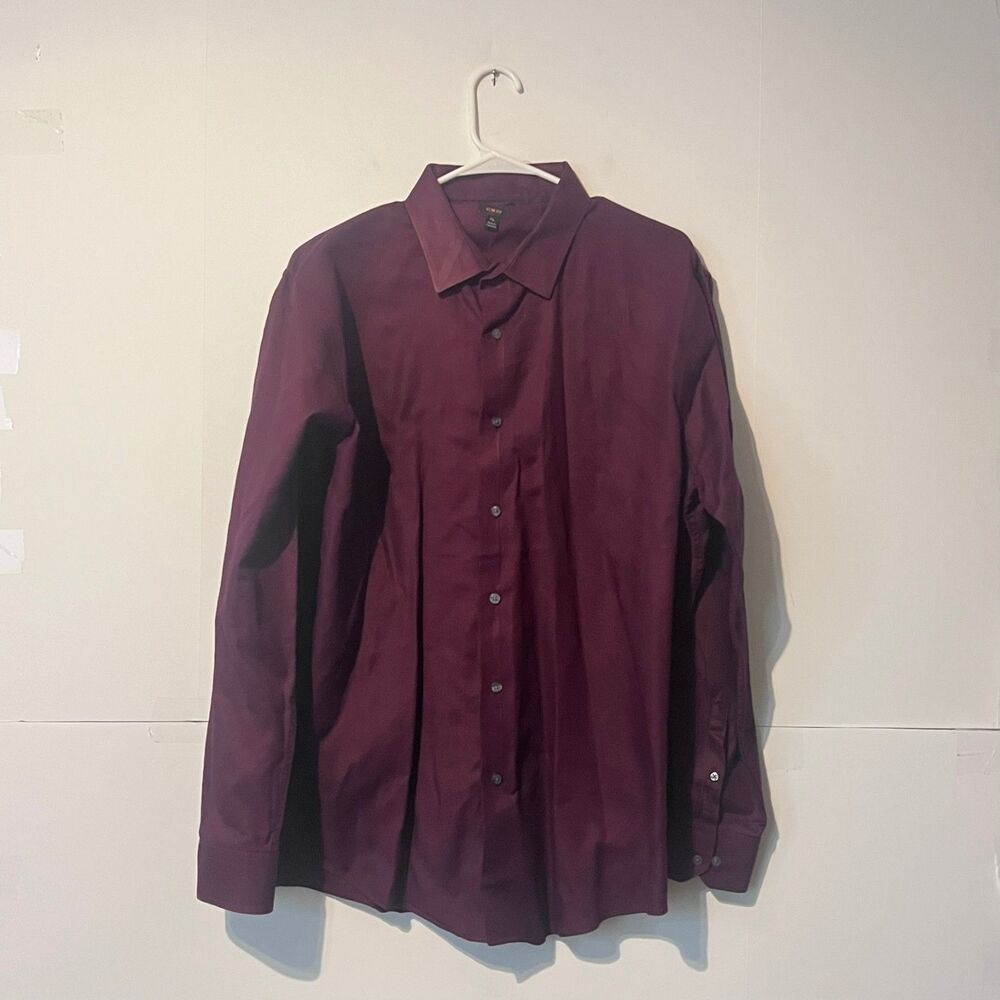 Apt 9 Mens Shirt Size XL Maroon Burgundy Woven Long Sleeve Button Up Slim Fit